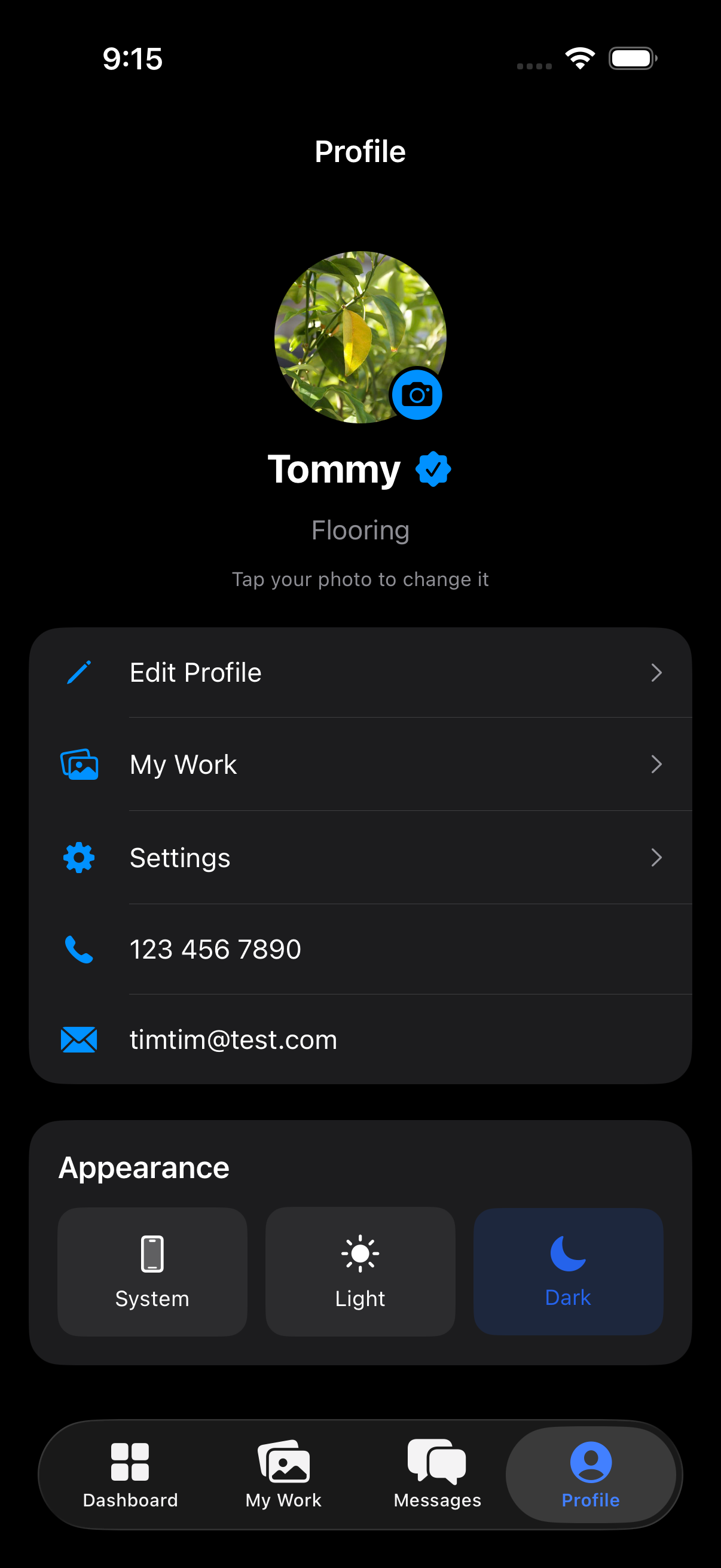 VeraFix service pro profile screen